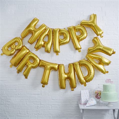 Bunting Foil Balloon Happy Birthday Gold 33cm Pergamos