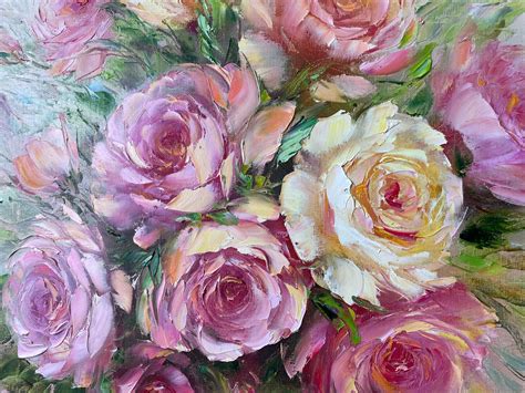 Pink Roses Oil Painting Original Flowers In A Vase Painting Classic