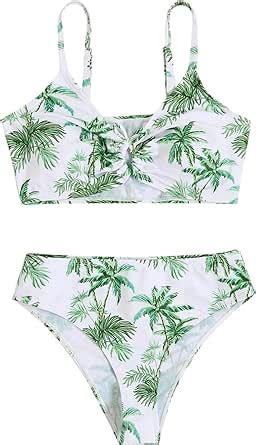 Amazon OYOANGLE Girl S 2 Piece Tropical Print Bikini Set Sport Swimsuit Ruched Tie Front