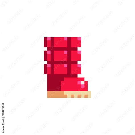 Winter Red Boot Shoes Pixel Art Icon Design For Stickers Shoe Store Logo Mobile App Game