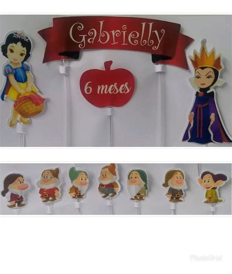 Topper Topo Bolo Personalizado Branca De Neve Mesversário R 20 00 em