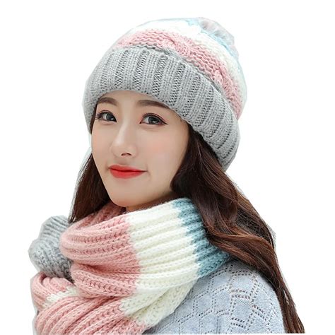 Hat Female Winter Wool Hat Scarf Gloves Three Pieces Set Fashion Trends