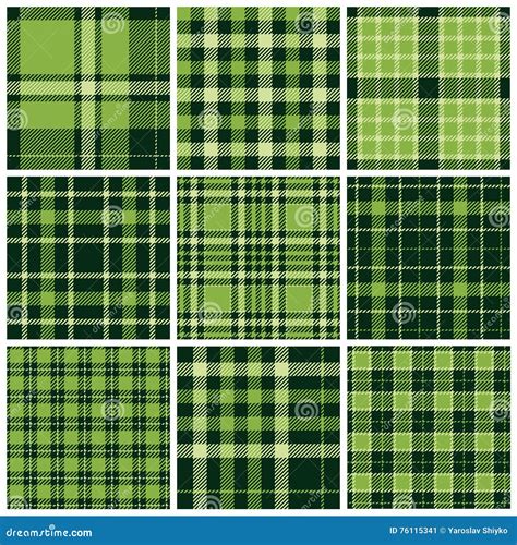 Set Of Plaid Seamless Patterns Green Colors Stock Vector