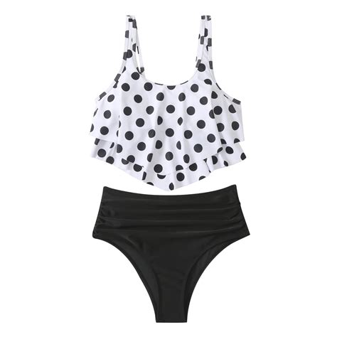 Wreesh Womens Two Piece Swimsuit Tankini High Cut Bikini Fashion Flower Print Minimalistic
