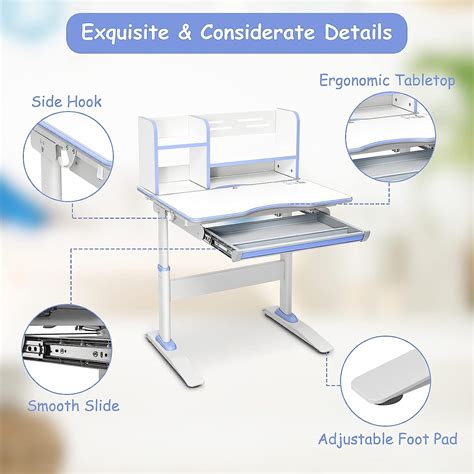 Costzon Escritorio Para Ni Os Altura Ajustable Para Estudios Con