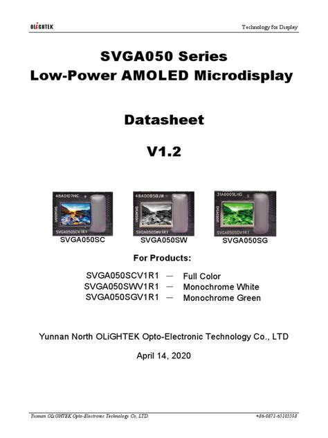 svga series  power amoled microdisplay datasheet   rgb