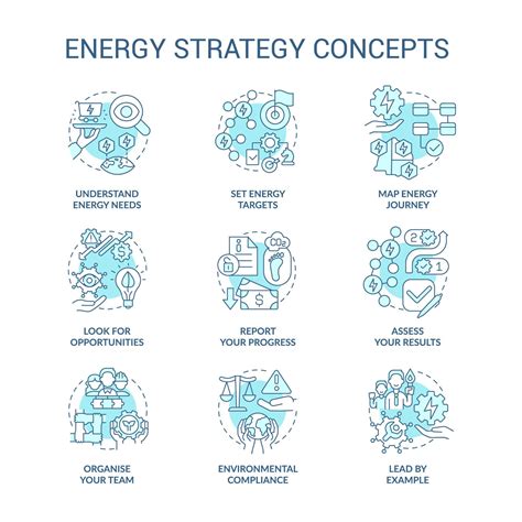 Energy Strategy Turquoise Concept Icons Set Managing Energy