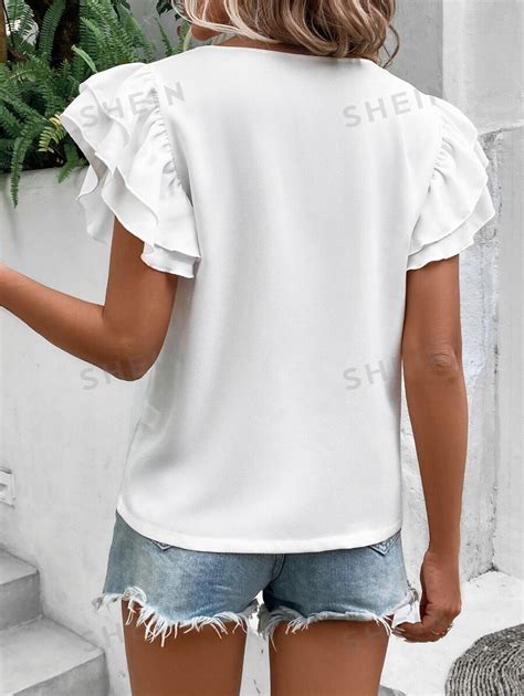 Shein Clasi Solid Ruffle Trim Blouse Shein Usa