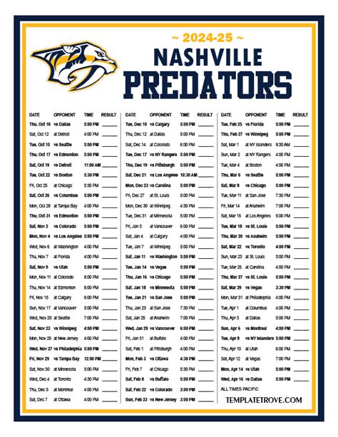 Printable 2024-2025 Nashville Predators Schedule