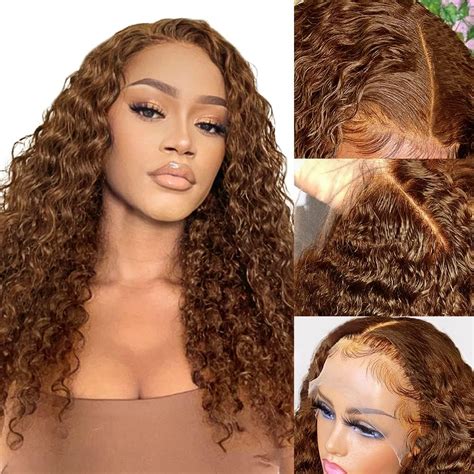 Light Brown Curly Wig Human Hair 13x4 Deep Wave Lace Front