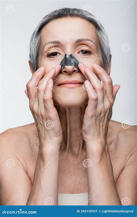 Mature Woman With Grey Hair And Stock Image Image Of Mask Attractive