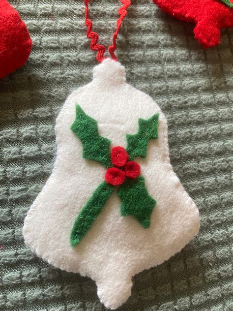 Handmade Felt Christmas Bell Ornaments Set Of One White One Red Etsy