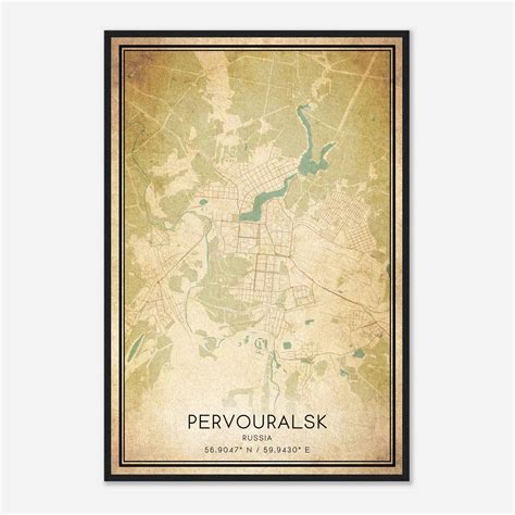 vintage pervouralsk russia map poster pervouralsk city road wall art print custom maps posters