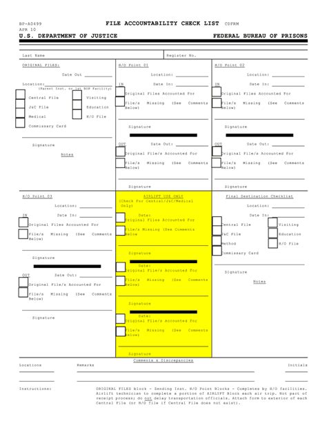 Fillable Online Bop Form Bp S File Accountability Check List