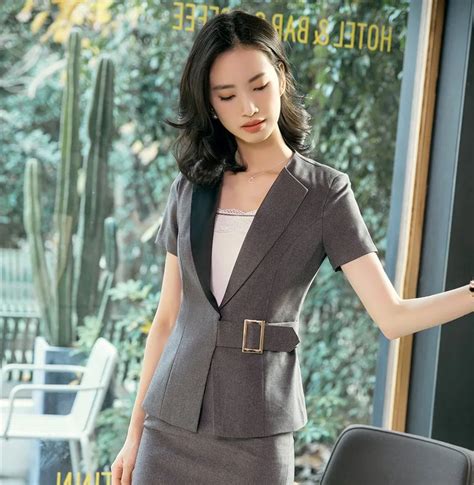 New 2018 Summer Formal Ladies Grey Blazers Women Jackets Short Sleeve