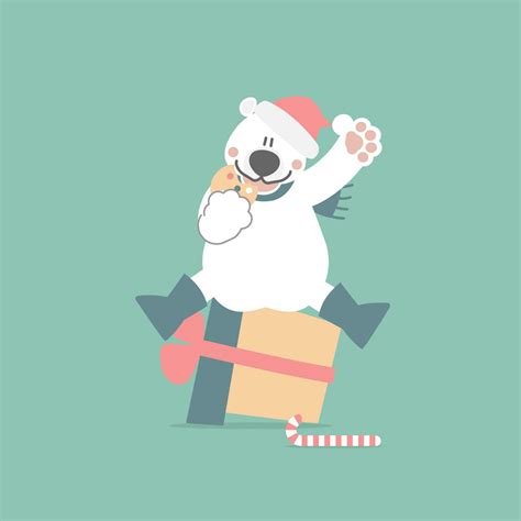 Merry Christmas And Happy New Year With Cute Polar Bear Candy Cane