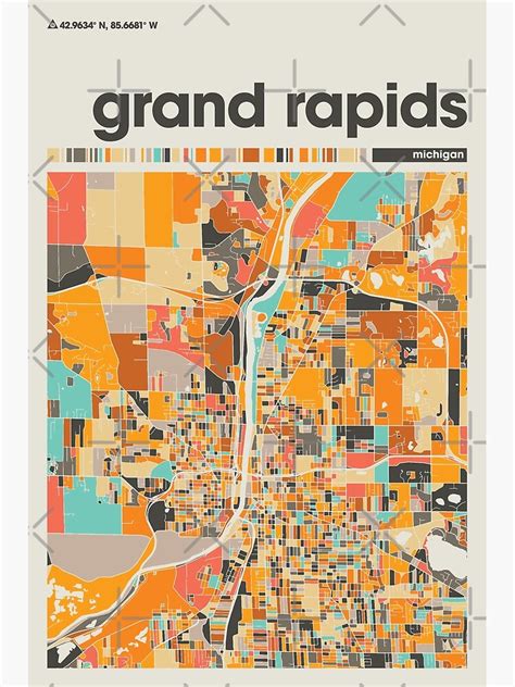 Grand Rapids Colorful Map Home Decor Grand Rapids Minimalist Map