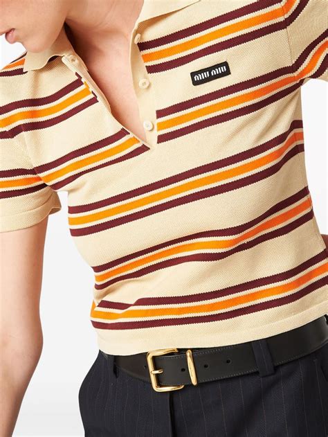 Miu Miu Striped Knit Polo Top Farfetch