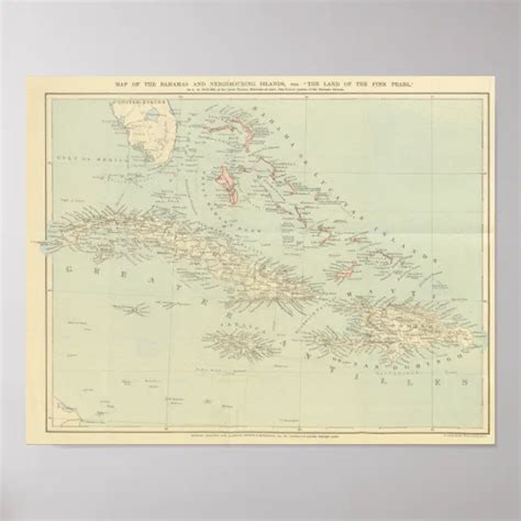 Pôster Mapa antigo das Ilhas Bahama Zazzle Brasil