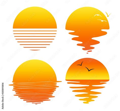 Vector Set Of Flat Symbols Of Sunsets And Sunrises Stock Vector Adobe