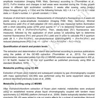 photosynthetic performance, proteome and metabolome. For metabolic and ...