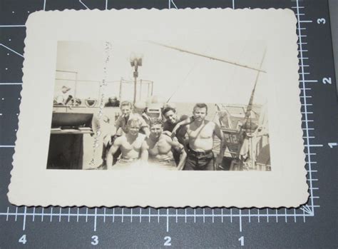 Muscle Men Sailors Beefcake Shirtless Man Navy Ship Friend Vintage Gay Int Photo