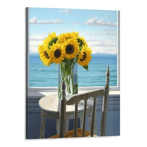 Chilfamy Framed Vintage Sunflower Wall Art Rustic Yellow Sunflower On