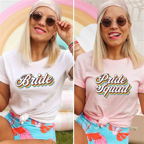 LGBTQ Bride Pride Squad Rainbow Lesbian Bachelorette Party Shirt Gay Bridesmaid Shirt Two