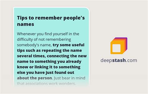 Tips To Remember Peoples Names Deepstash