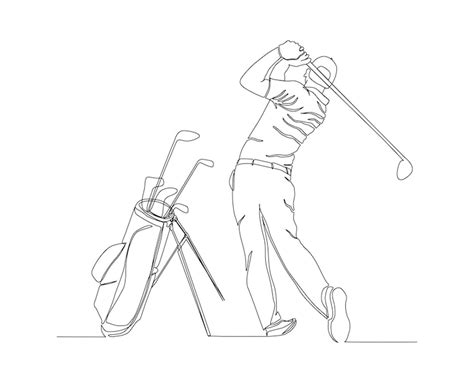 Premium Vector Continuous Line Drawing Of Man Playing Golf Single One