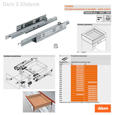 Prowadnica pełny wysuw L 450 mm do 50 kg typ TANDEM plus 566H