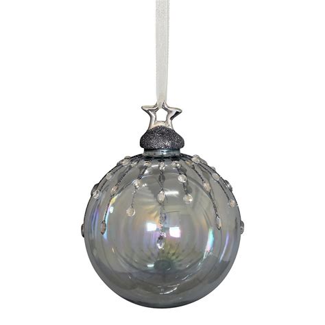 Pewter Gem Glass Christmas Tree Bauble 90mm Homebase