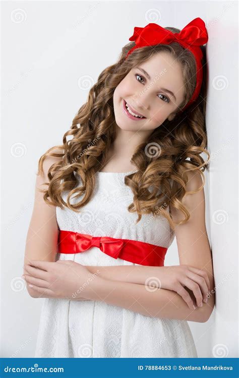 Teen Girl With Red Bow On Head Stock Image Image Of Fashion Child