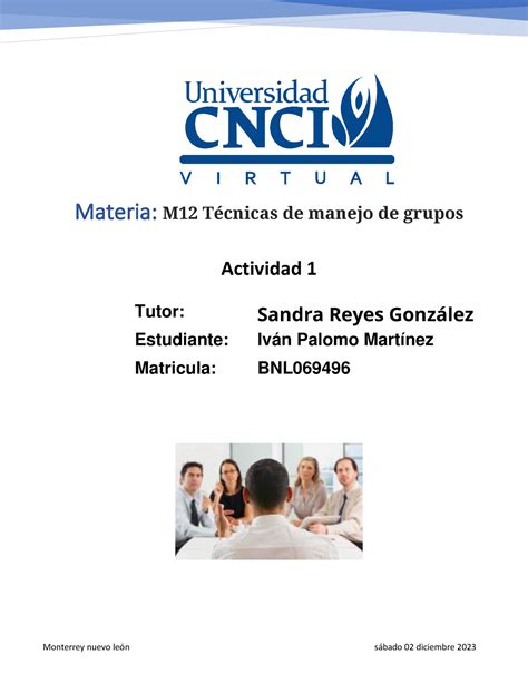 M T Cnicas De Manejo De Grupos Actividad Materia M T Cnicas De