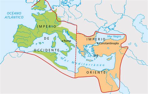 División del imperio de oriente y occidente