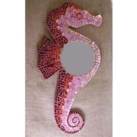 Red Seahorse Mirror Mosaic Art Fused Glass Art Mirror Mosaic