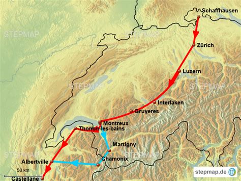 StepMap Route durch Schweiz Landkarte für Schweiz