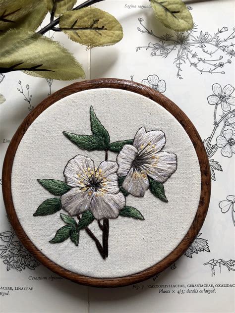 Floral Embroidery White Botanical Flower Embroidery Hoop Etsy