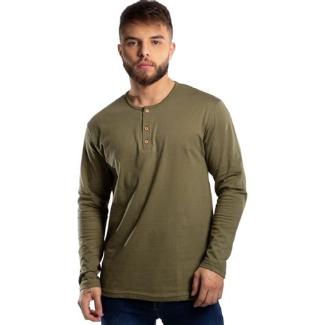 Camisa Henley Masculina Manga Longa - Camisa Henley Masculina Slim Manga Longa Camiseta | Shopee Brasil