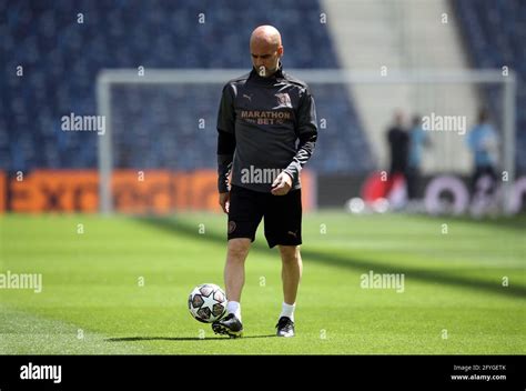 Manchester City Manager Pep Guardiola During A Training Session Ahead Of The Uefa Champions