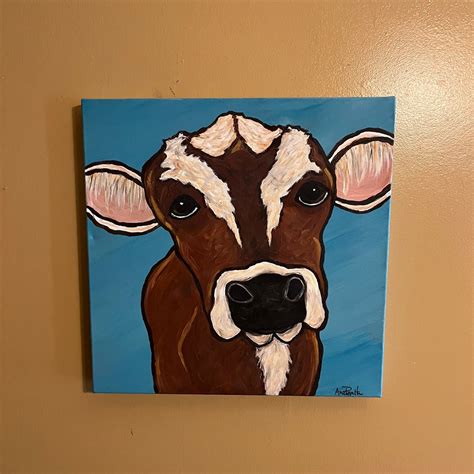 Acrylic Cow Painting14x14x1.5 Acrylic Cow Canvascow - Etsy