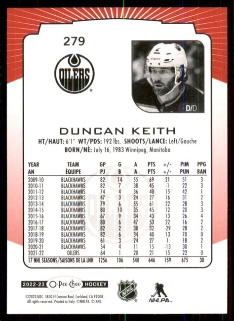 Ud O Pee Chee Opc Base Red Border Duncan Keith Edmonton