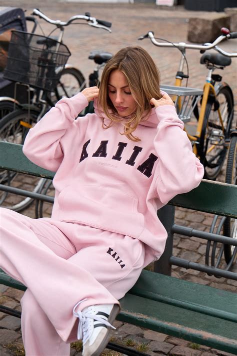 kaiia essentials slogan oversized hoodie pink chai bitter chocolate