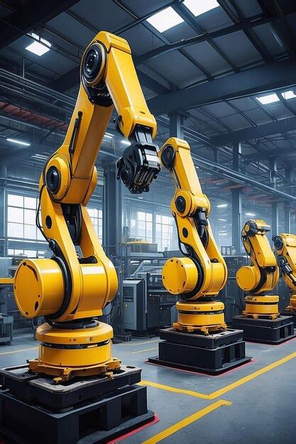 Premium Photo Heavy Automation Robotic Arms Machine In Smart Factory