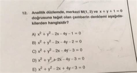 12 Analitik Düzlemde Merkezi M 1 2 Ve X Y 1 Geometri