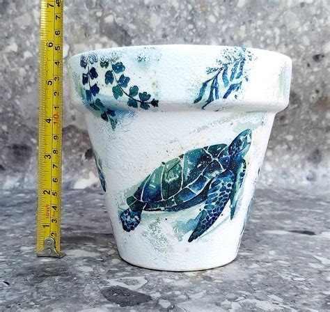 Turtle Plant Pot Cm Terracotta Turtle Planter Decoupaged Etsy Uk