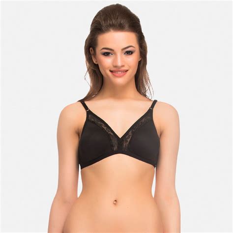 Clovia Lace Solid Non Padded Demi Cup Wire Free T Shirt Bra Black