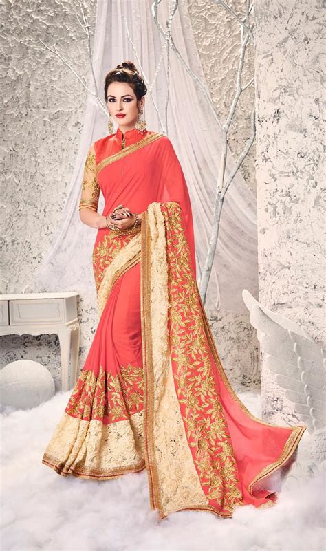 Party Wear Peach 4 Color Saree