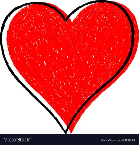 Red Heart Sketch Drawing With Black Contour Vector Image