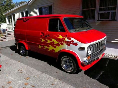 Red Chevy Van With Flames Gmc Vans Vintage Vans Custom Vans